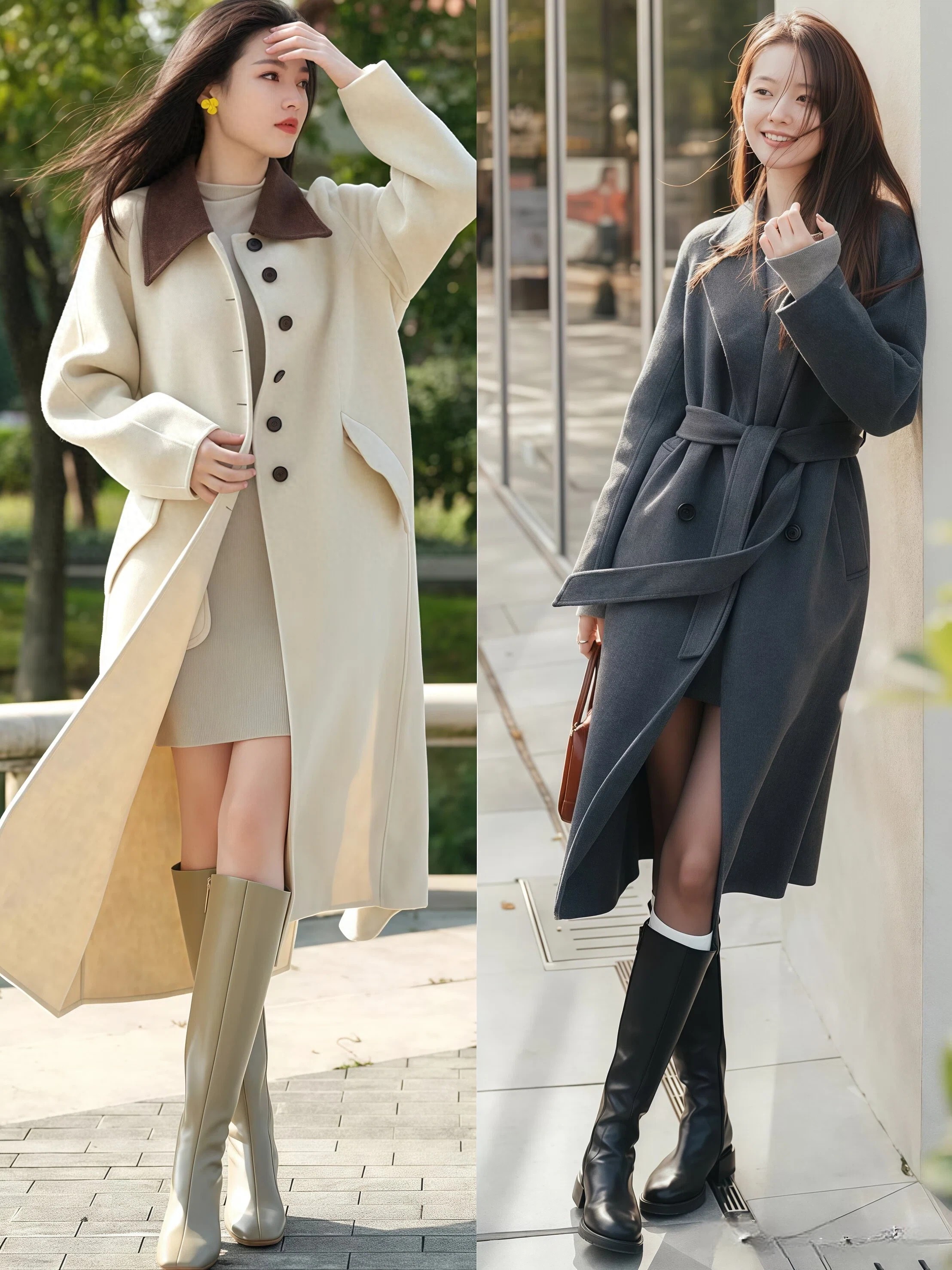 “长大衣+靴子”今年冬天最火的穿搭，时髦高级炸了，适合30+女性