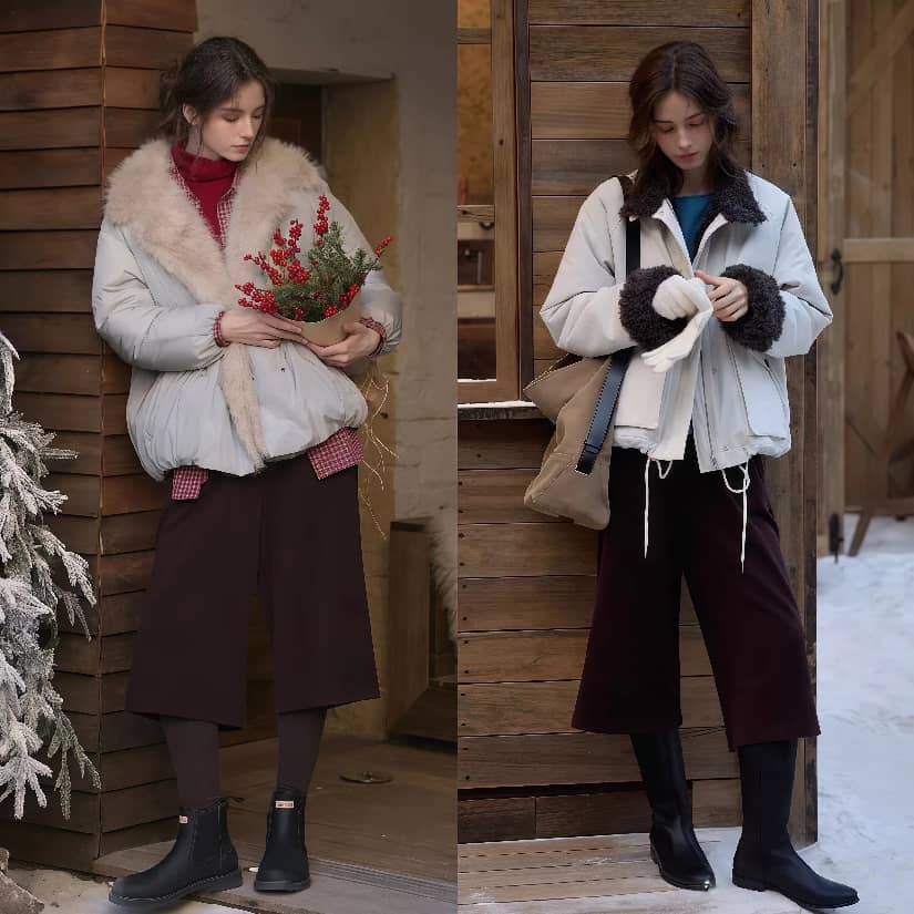 _羽绒靴搭配_靴子搭配羽绒服