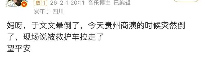 于文文贵州演唱会晕倒，曝被救护车拉走，连轴演出引粉丝担忧__于文文贵州演唱会晕倒，曝被救护车拉走，连轴演出引粉丝担忧