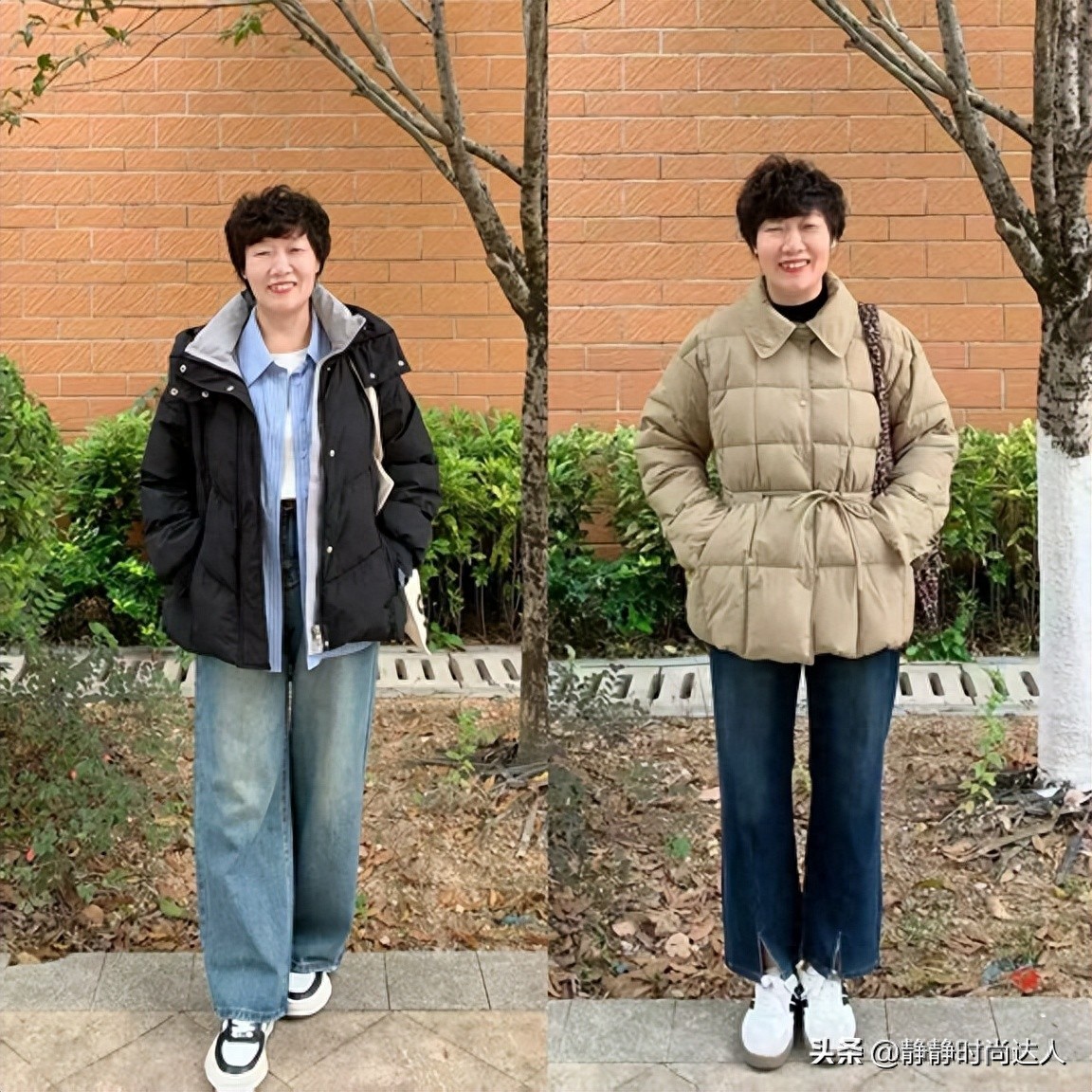 50+妈妈冬季穿搭范本：“短羽绒服+阔腿裤”，保暖时髦不费力