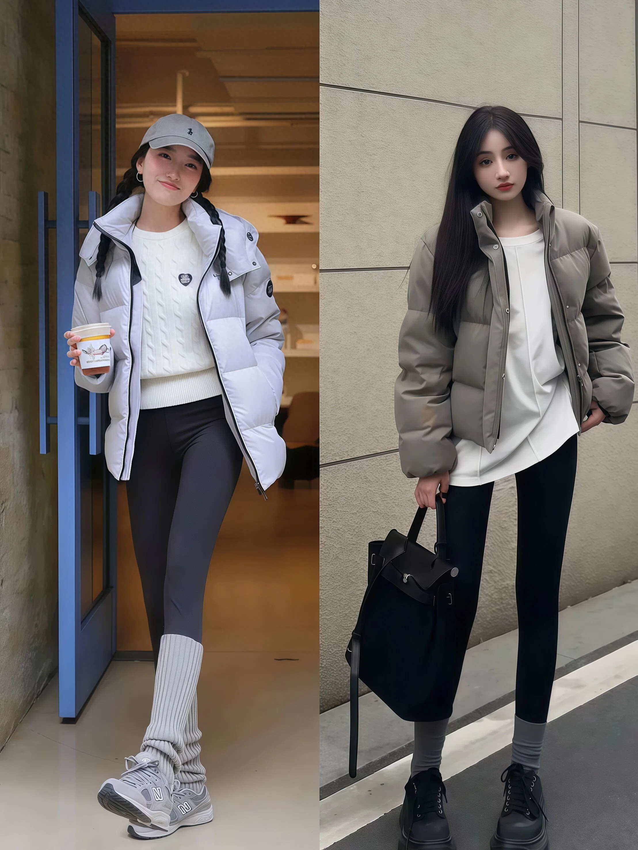 今年早春火了一组搭配:上身羽绒服、下身鲨鱼裤,洋气显瘦又保暖