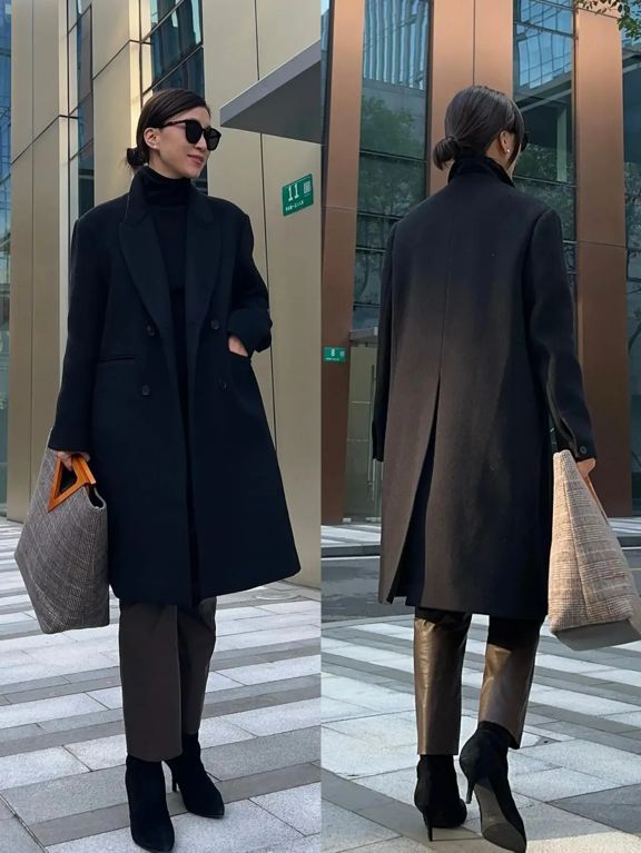 50+的女性,大衣、直筒裤、皮草这么穿,冬天保暖显瘦两不误