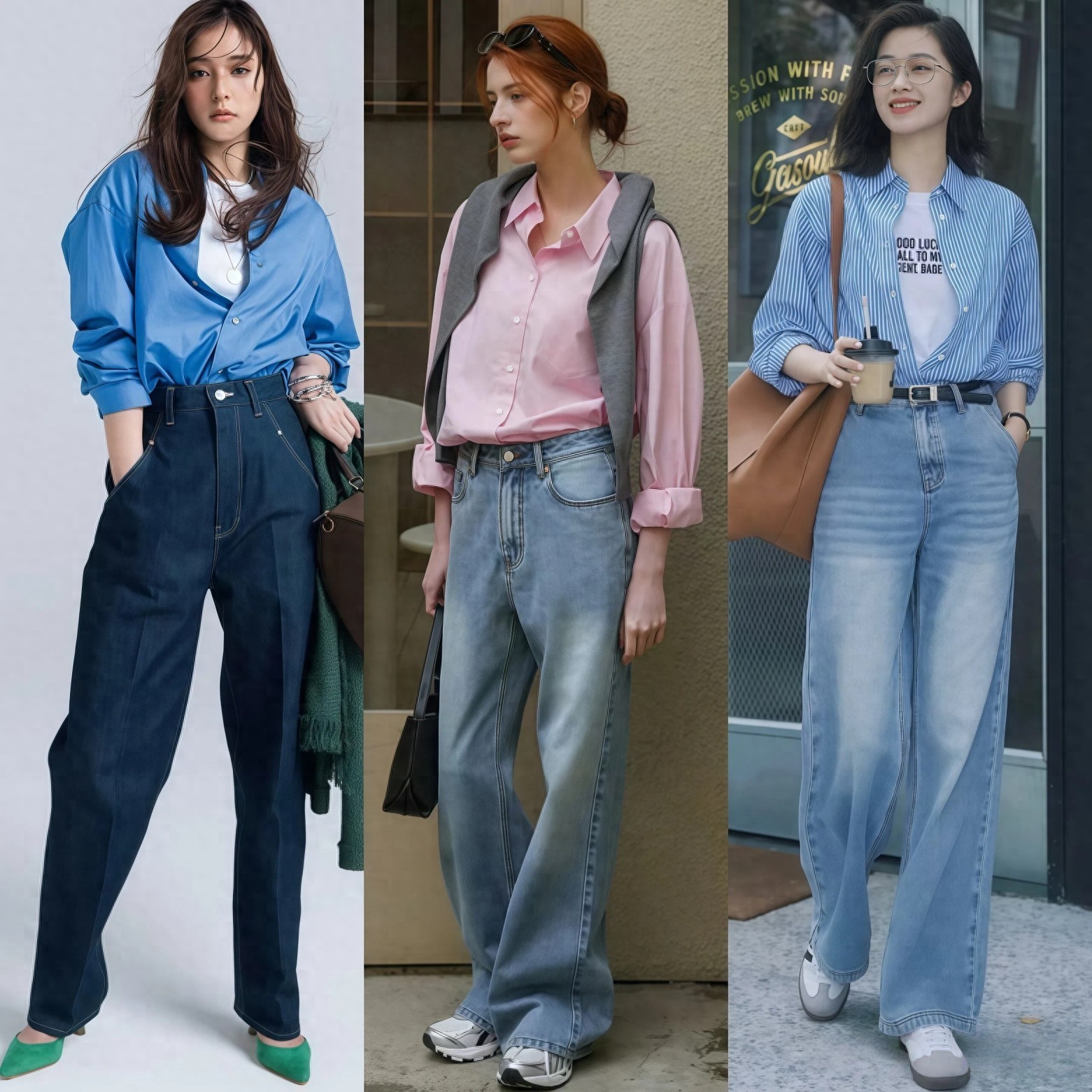 “衬衫+阔腿裤”=春天里最温柔浪漫的穿搭，优雅又遮肉，太美了！