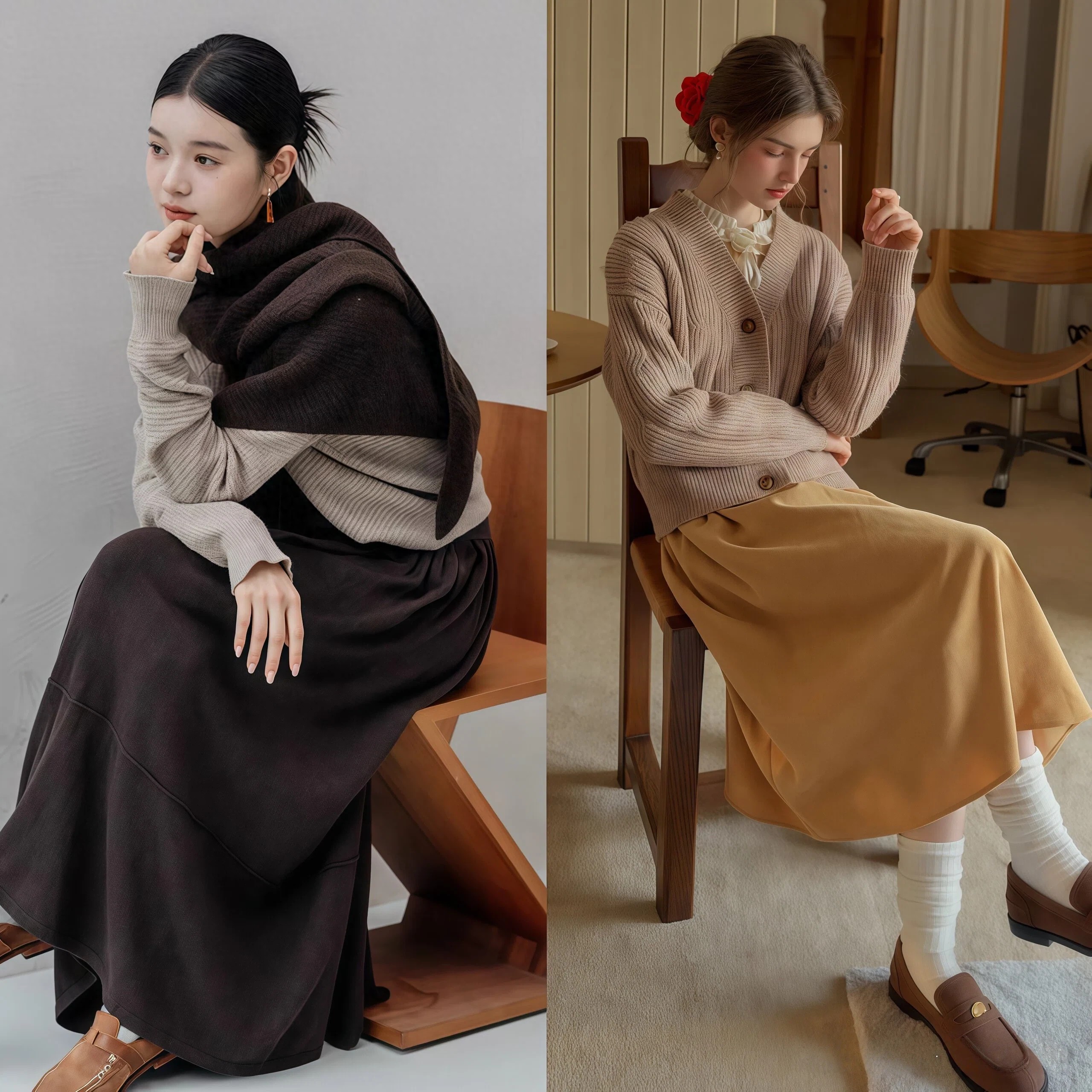 “针织衫+裙子”才是真温柔！春天出门选择这套，优雅高级又得体